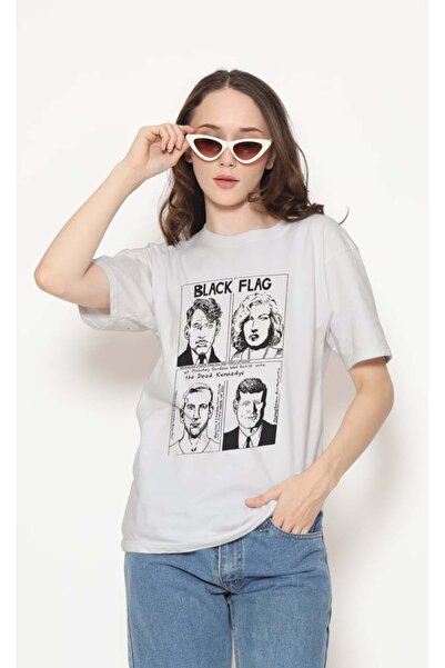 buzagi tasarım ürünleri Black Flag Regular Fit Unisex White T-Shirt
