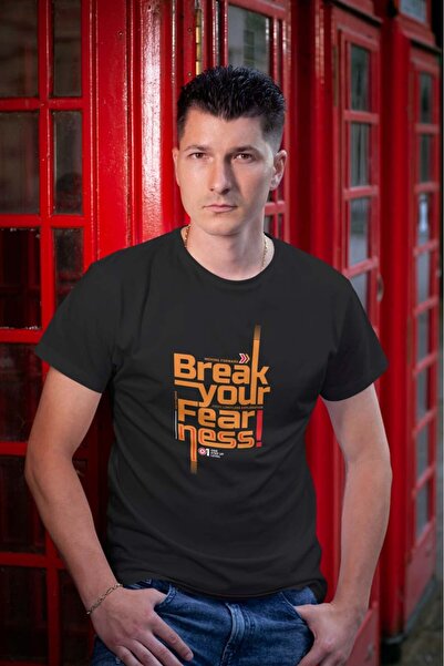 buzagi tasarım ürünleri Break Your Fearness Regular Fit Unisex Black T-Shirt