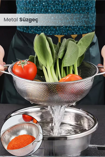 Orvila Metal Kulplu Paslanmaz Çelik Süzgeç 26 Cm | Makarna - Pirinç - Bulgur