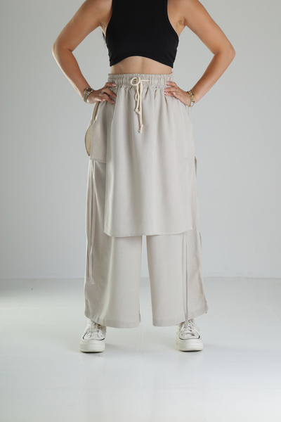 COCOPELLI Kadın Bej Oversize Tokyo Tarzı Bol Paça Pantolon COC1276