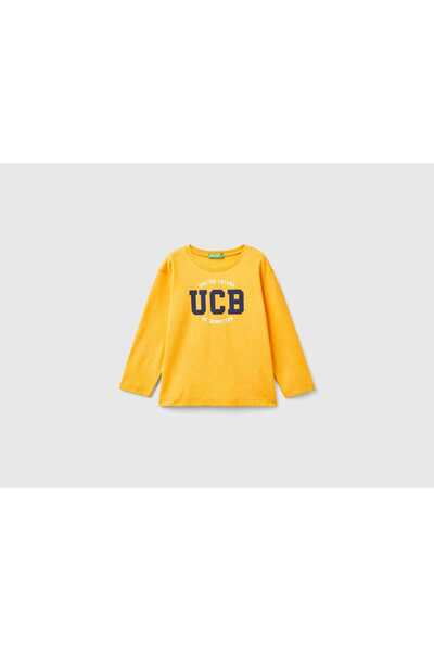 United Colors of Benetton تي شيرت قطني بأكمام طويلة ورقبة دائرية للأولاد