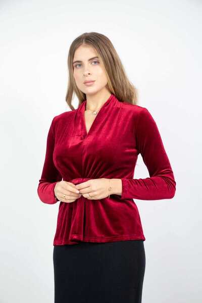 Nichii Open-Front Velvet Top with Tie-Waist