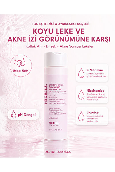 YoCells Ton Eşitleyici & Aydınlatıcı Duş Jeli – Koyu Leke ve Akne İzi Görünüm...