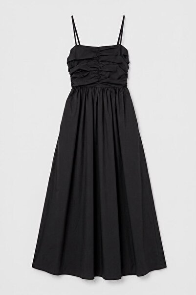 BSL Drapeli Askılı % 100 Cotton Midi Elbise