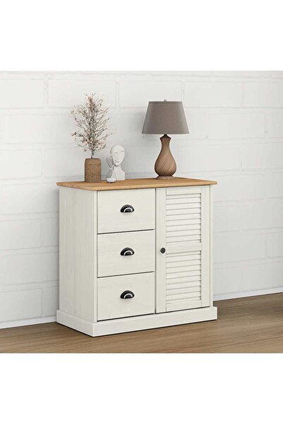 Concept Servantă cu sertare VIGO, 78x40x75 cm, alb, lemn masiv de pin