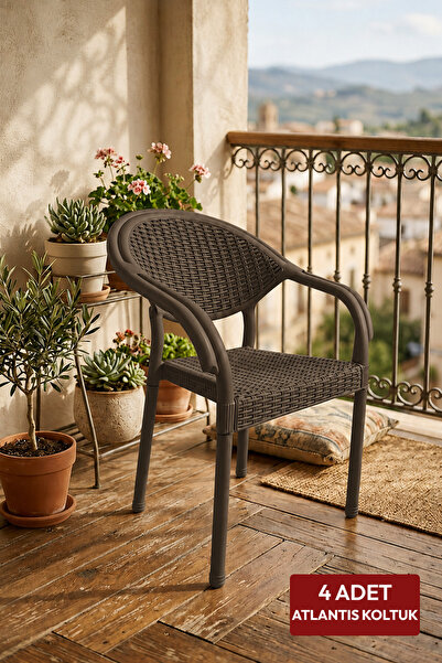 Alezy Atlantis Rattan Kollu Koltuk 4 Adet Kahverengi