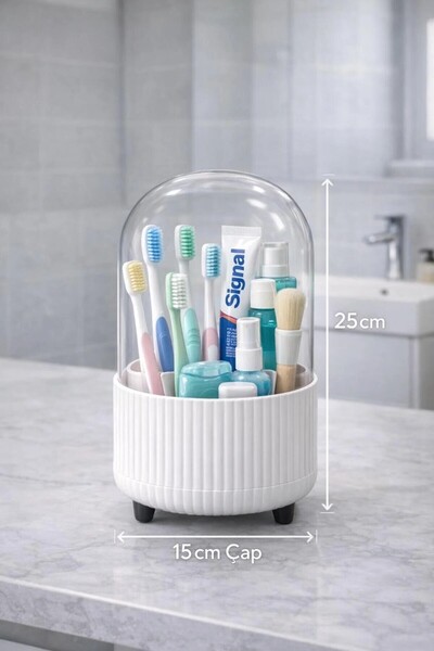 Galeriyo Şeffaf Kapaklı 360 Banyo Düzenleyici Organizer Beyaz