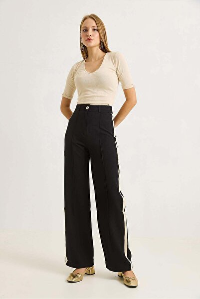 Raneel Kazançlı Alışveriş Two-Button Stylish Fabric Wide-Leg Trousers Black