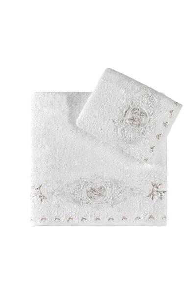 Pupilla Collection Flora Bambu Güpürlü 2'Li Banyo Havlu Seti (50*90+70*140) -...