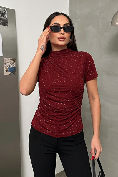 spirituel Tricou de damă cu mânecă scurtă, cu aplicații de strasuri, din țesă...