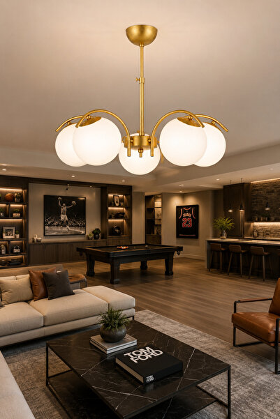 ESSLİGHT Sena 5’li Eskitme Beyaz Camlı Modern Salon Mutfak Yatak Odası Avizesi