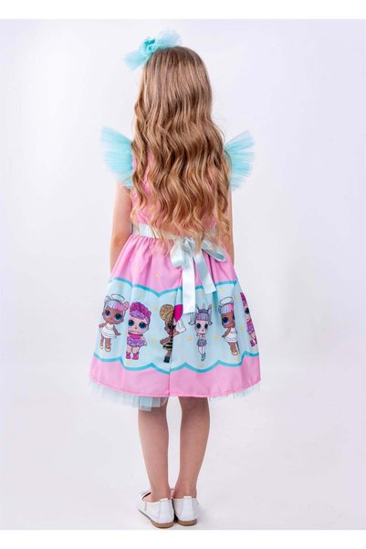 Buse&Eylül Bebe Pink Baby Patterned Tulle Detailed Girl's Party Dress