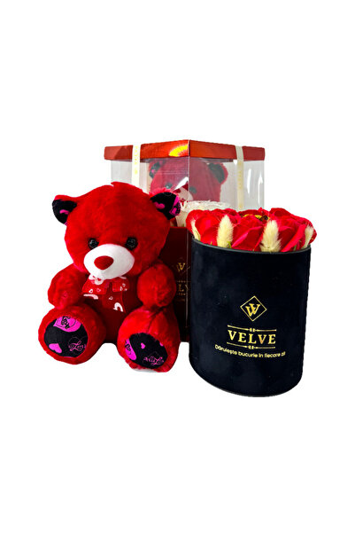 velve Pachet cadou pentru indragostiti,A Drop of Love,urs de plus,aranjament ...