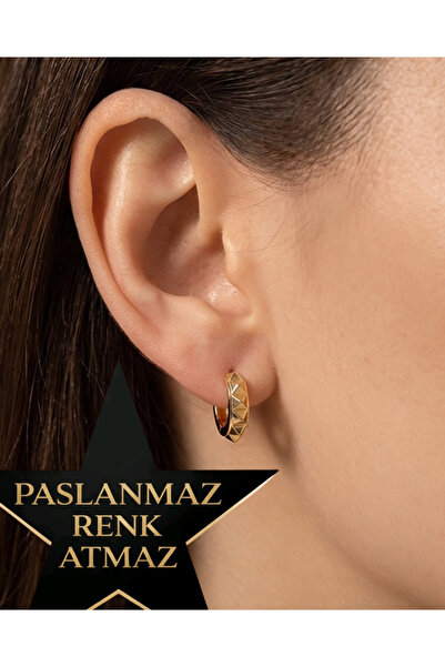 XUPING JEWELRY Xuping 14K Altın Renginde Dişli Minik Halka Kararmaz Kadın Küpe