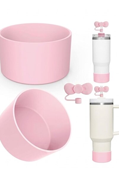 Yenigeldi Stenley Quencher Thermos Compatible Pink Bow Accessory Set - Silico...