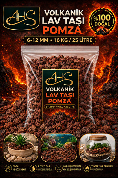 AHS Pomza 6-12mm 16 Kg 20 Litre Lav Taşı Kırığı Kırmızı Akvaryum Teraryum Vol...