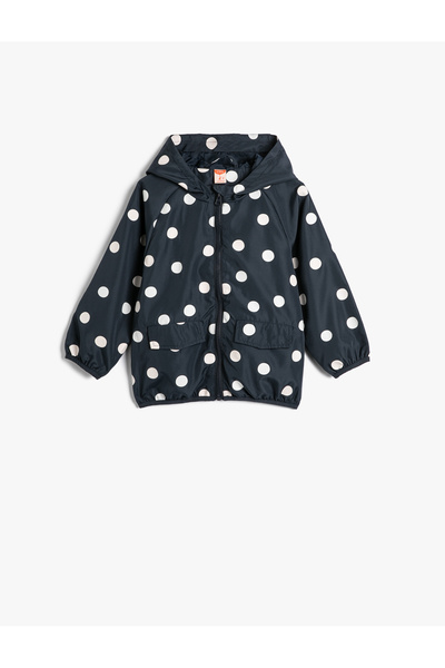 Koton Polka Dot Hooded Coat with Pocket Detail, Cotton Lined that Changes Col...