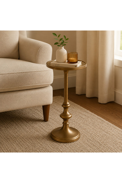 HOME AURAA Lexi Aluminum Gold Metal Accent Side Table | Round End Table for L...