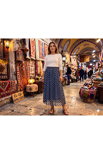 HANIMCA GİYİM FUSTĂ DIN ȘIFON CU MODEL POATELATE, CU TALIE ELASTICĂ, CU CĂPTU...