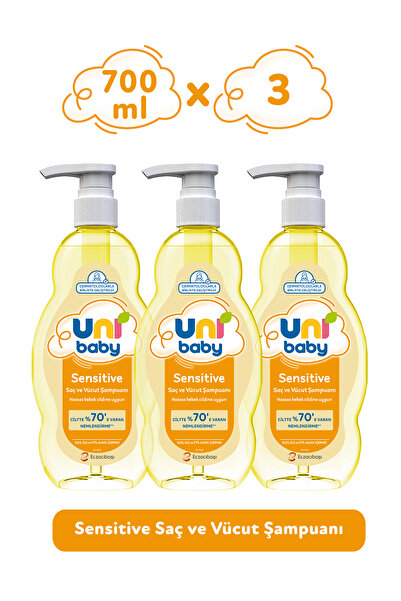 Uni Baby Sensitive Saç ve Vücut Şampuanı 700 ml 3'lü