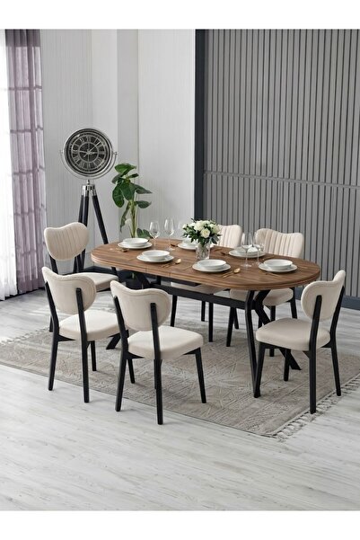 JoyMassa NOVA AHŞAP YEMEK MASASI TAKIMI (6 ADET ELMA SANDALYE/ 90X170 CM YEME...