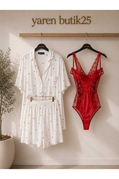 yarennn kalp desenli pijama kombini bodysuit