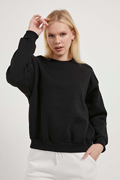 Arma Life Women's Piping Oversize Black Crew Neck Sweatshirt