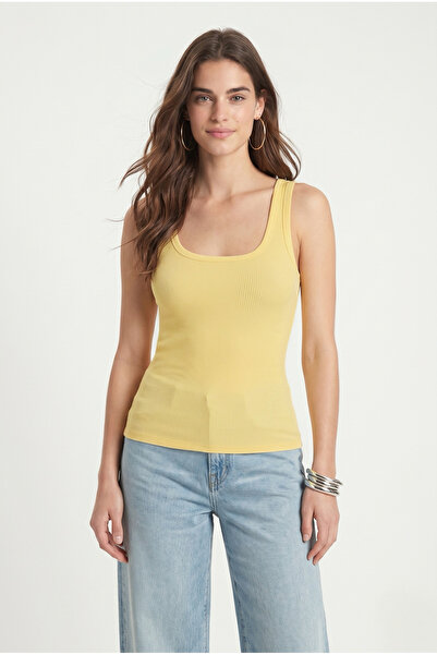 Ritnice Kadın Cotton Premium Doku Sarı Pamuklu Basic Fitilli Atlet