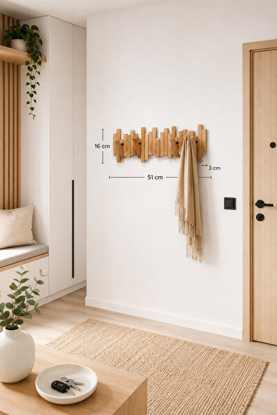 Edihome Cuier de Perete Tip Pian Rabatabil din Lemn de Cauciuc Premium – 5 Câ...