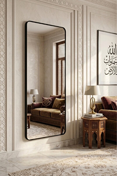 Taimi مرآة كبيرة بتصميم أنيق 155×45 سم - مرآة كاملة الطول بإطار معدني أسود وح...