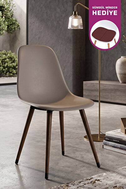 VİLİNZE Eames Kestane Ahşap Ayak Plastik Gri Sandalye