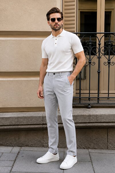 Madmext Gri Regular Fit Düz Kesim Yan Cepli Erkek Pantolon 6540