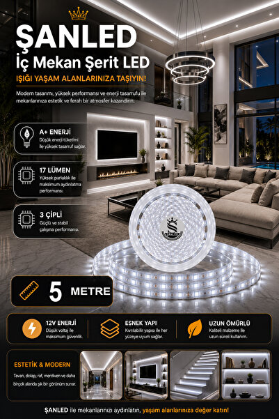 ŞANLED 3 Çipli Iç Mekan Şerit Led Tüm Mekanlar-(trafosuz) 5,10,20,30,40,50,100m