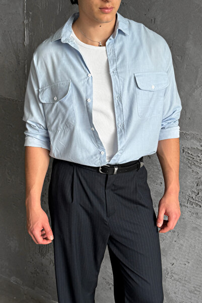HYMAN Men's Oversize Denim Look 100% Cotton Shirt