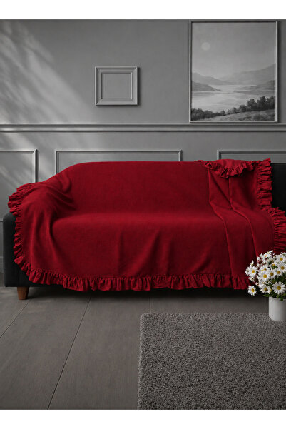 ÇIQRIK HOME 180x220 cm Pamuk Keten Fırfırlı Koltuk Örtüsü Kaymaz, Yıkanabilir...