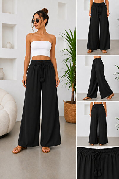 Urban Mix Women's Aerobic Linen High Waist Elastic Wide Leg Summer Casual Pants