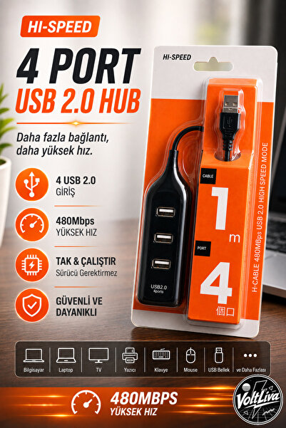VoltLiva Usb Çoğaltıcı USB 2.0 - 4 Port - SİYAH