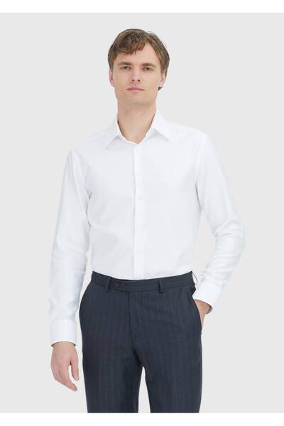 Ramsey White Patterned Regular Fit Long Woven Classic 100% Cotton Shirt