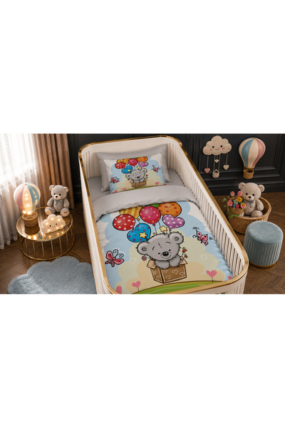 Fabeteks Flying Balloon Cute Teddy Bear Single Digital Baby Bedding Set