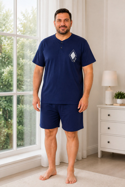 Vesperia Erkek %100 Pamuk Battal Boy Şortlu Pijama Takımı