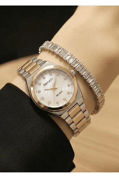 Ferrucci Women's Gold Silver Vintage Metal Cord Wristwatch - Elegant Stone De...