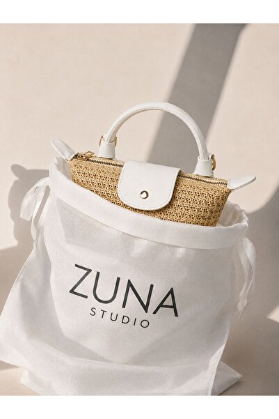 Zuna Studio حقيبة يد وكتف صغيرة بيضاء أصلية مصنوعة من القش بمقبض واحد
