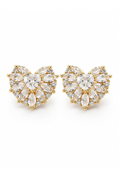 Clariss Brass Gold Color Zircon Stone Heart Model Women's Earrings