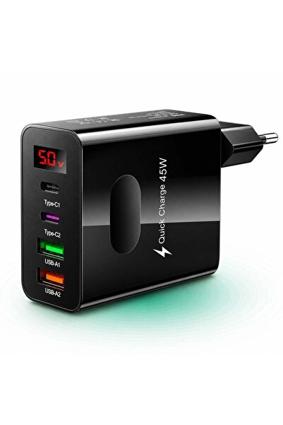 Timebox Încărcător de rețea cu 4 porturi, 45W, încărcare rapidă, 2 x USB tip ...