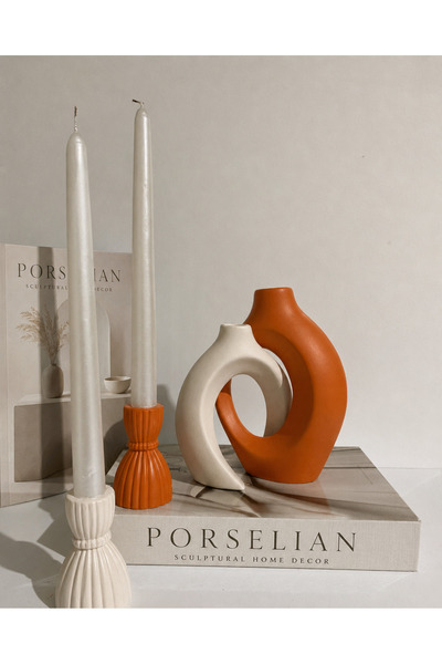 Porselian Sevgili Vazo Sarmaşık Vazo Mumluklu Şamdanlı Set