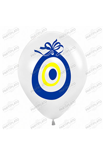 HBK Balon 11 İnç Nazar Boncuğu Baskılı Beyaz Lateks Balon (100'lü Paket)