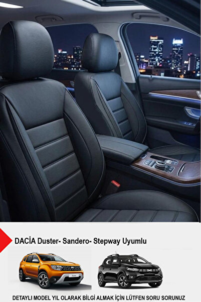 GM-DESIGN Jet Deri Siyah Oto Koltuk Kılıfı-(DACİA Sandero-Stepway-Duster Uyumlu)