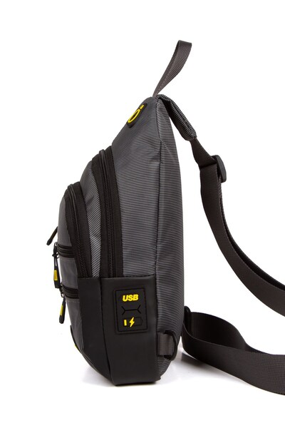 Newish Polo Erkek Kumaş USB Kulaklık Çıkışlı Bodybag Göğüs ve Omuz Çantası