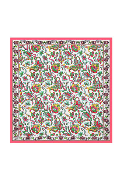 Bursa İpek Fuchsia Floral Pattern Voile Silk Scarf