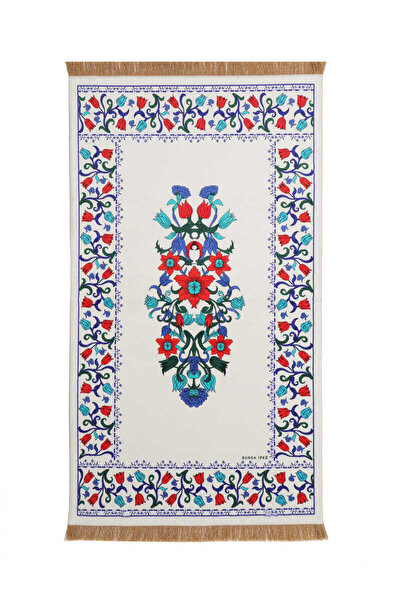 Bursa İpek Beyaz Bambu Halı Seccade